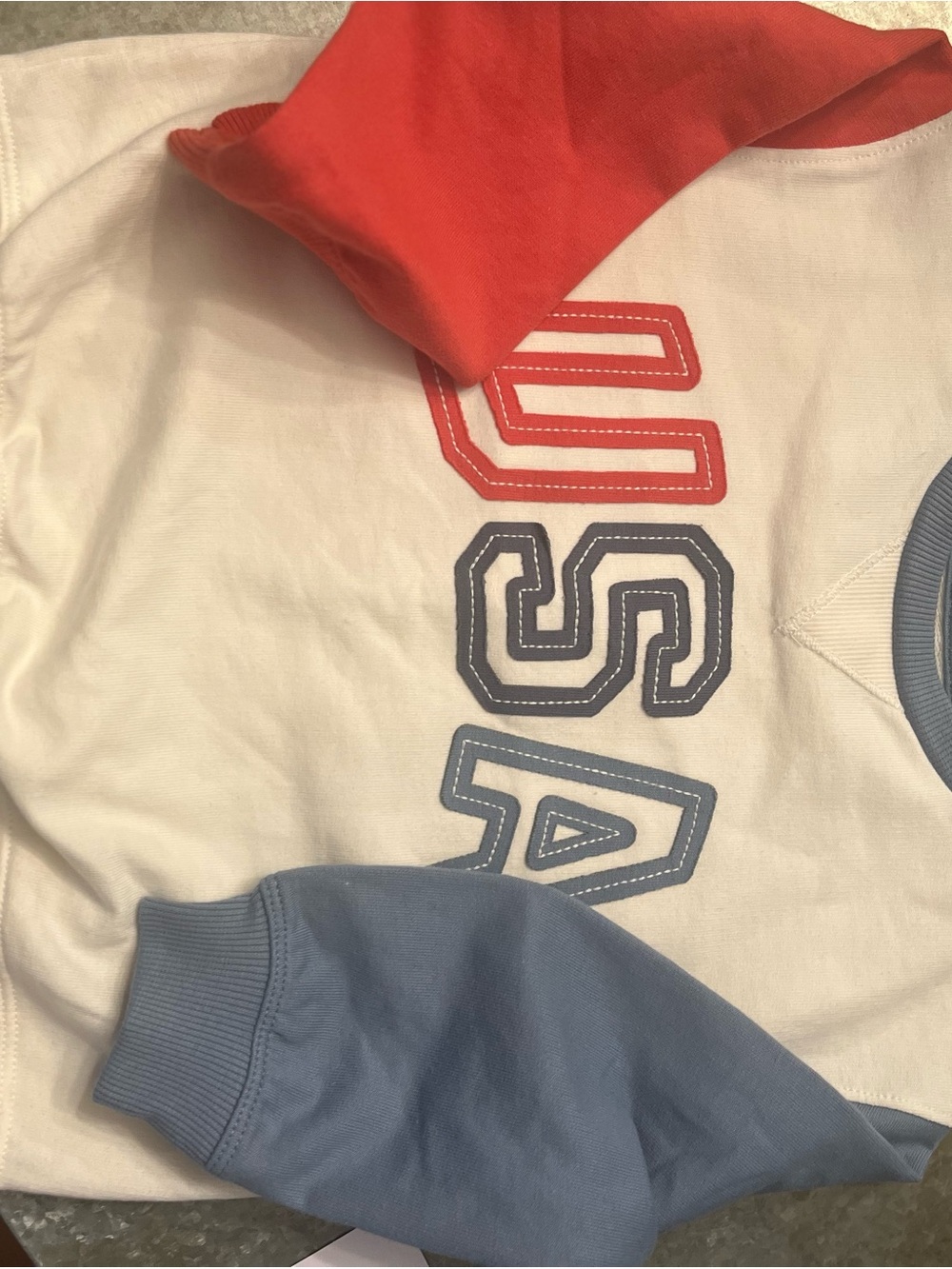 LC Lauren Conrad White Crewneck Sweatshirt with Red & Light Blue Accents
